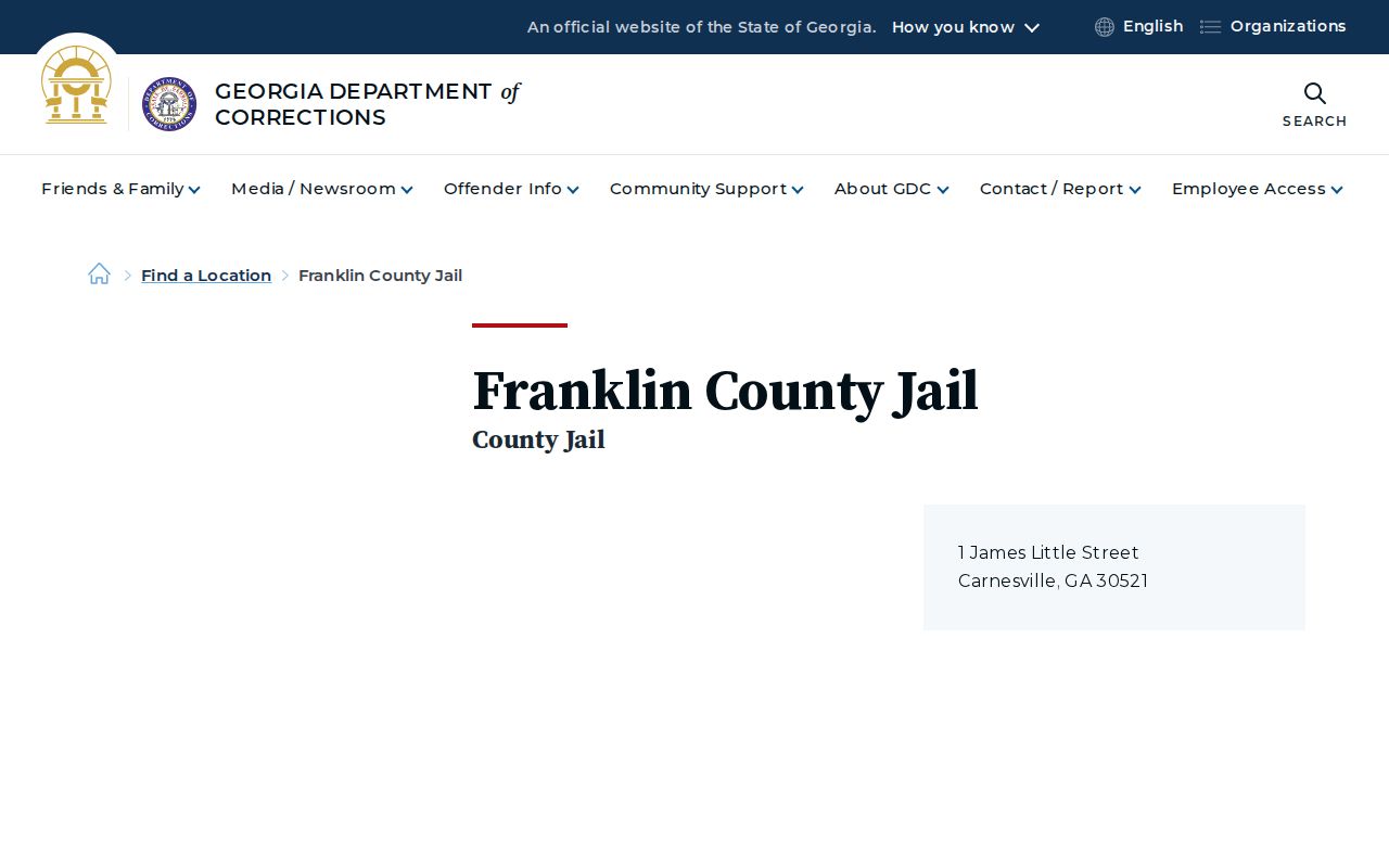 Franklin County Jail official facility record and release contact